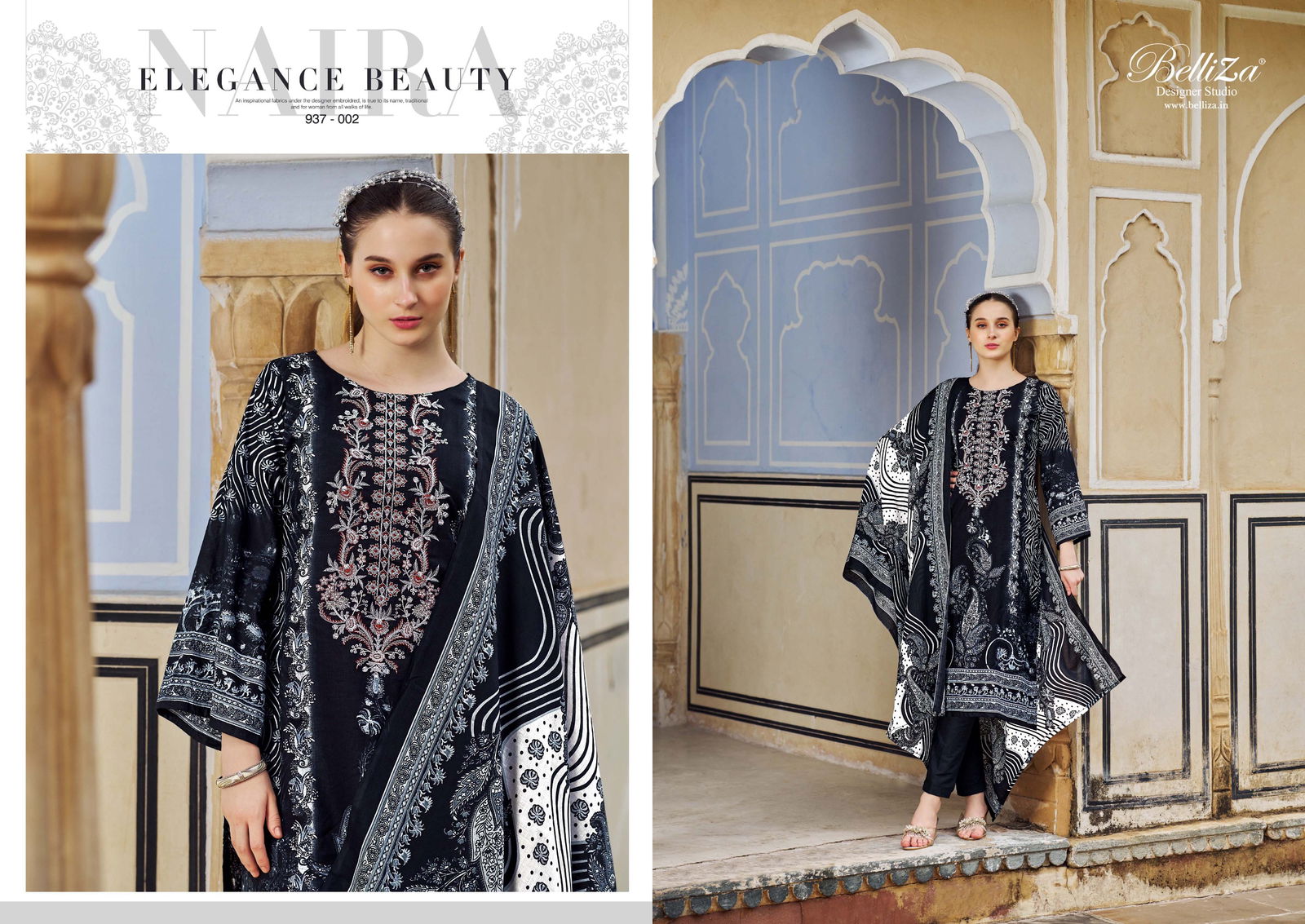 Naira Black And White Edition 3 By Belliza Cotton Dress Material Wholesale Shop In Surat
